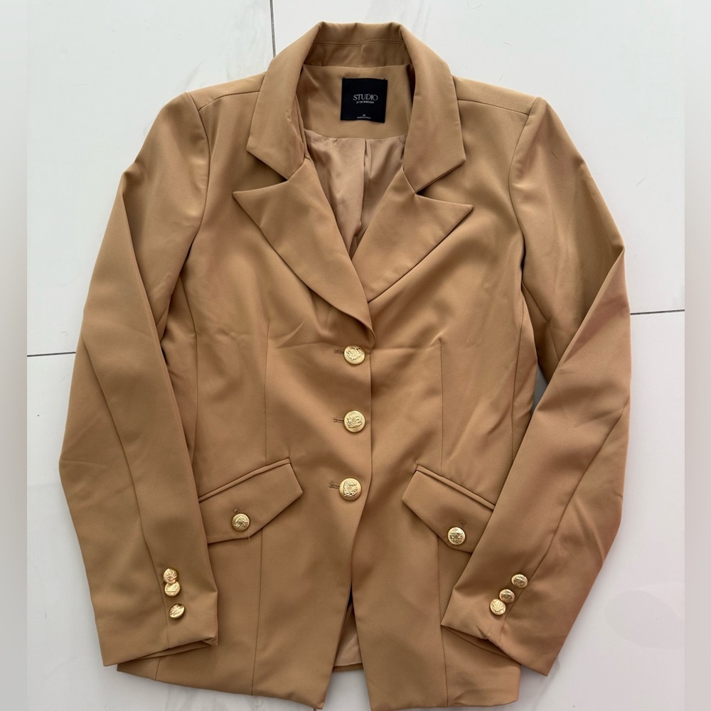 Studio Tan Blazer with Gold Accents